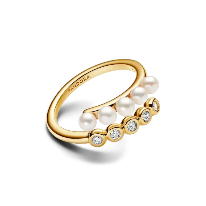 Treated Freshwater Cultured Pearls & Stones Open Ring - Image 4