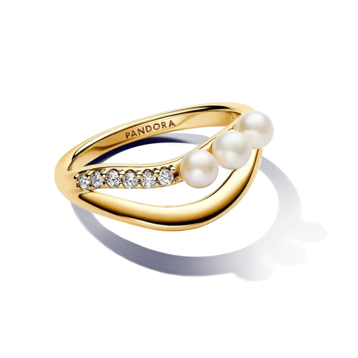 Treated Freshwater Cultured Pearl & Organically Shaped Double Band Ring - Image 6