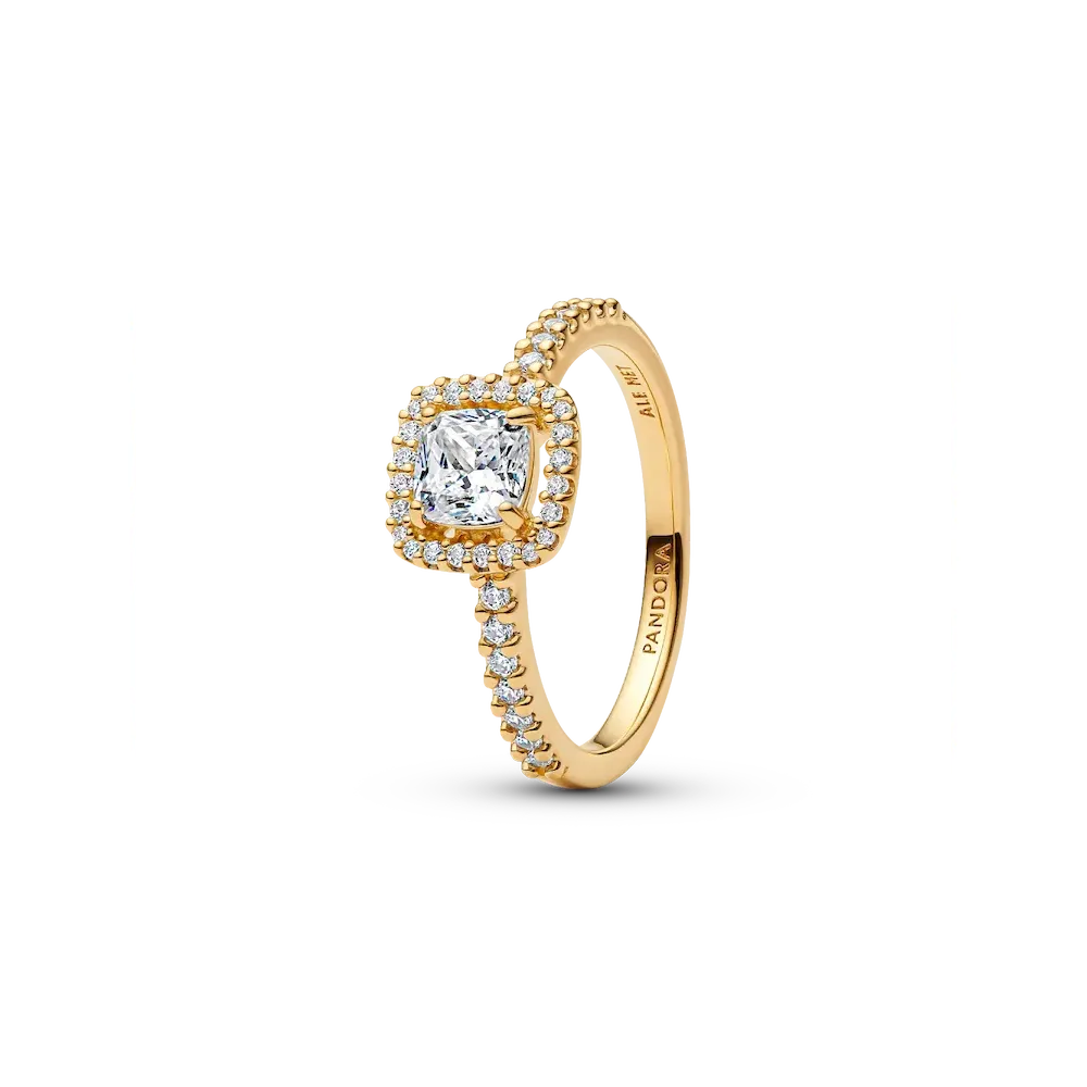 Sparkling Square Clear Halo Ring