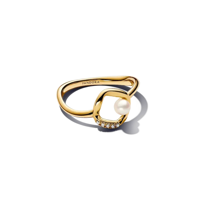 Organically Shaped Pavé Circle & Treated Freshwater Cultured Pearl Ring - Image 5