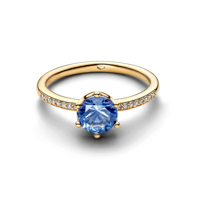 Blue Sparkling Crown Solitaire Ring - Image 2