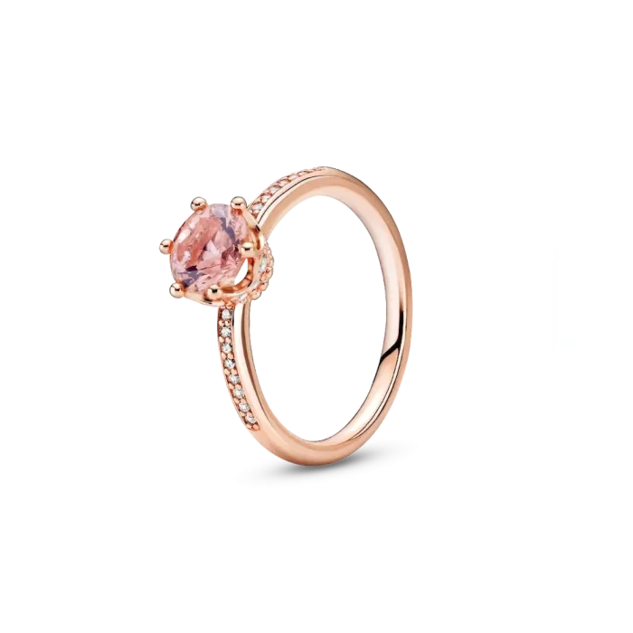 Pink Sparkling Crown Solitaire Ring - Image 2