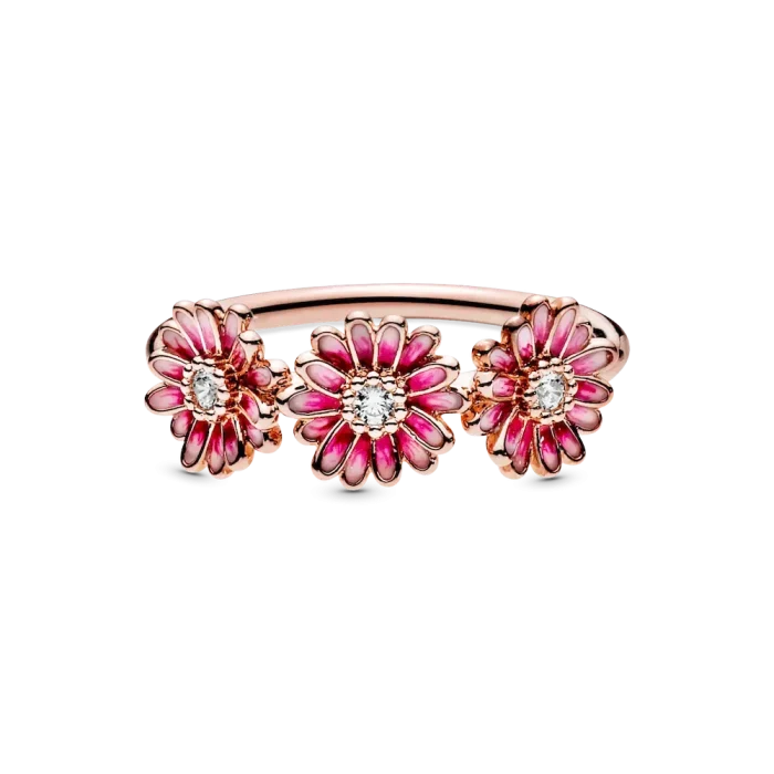 Pink Daisy Flower Trio Ring - Image 6