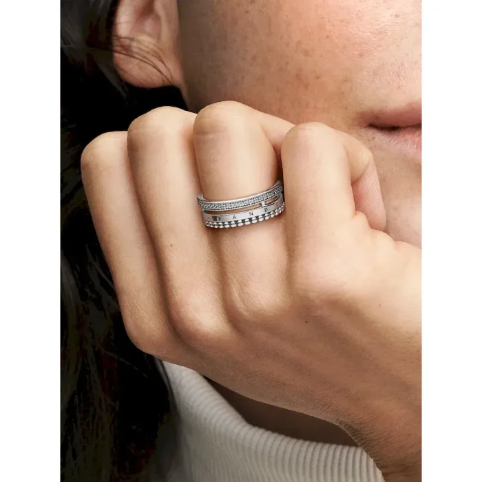 Pandora Signature Logo Pavé & Beads Ring - Image 2