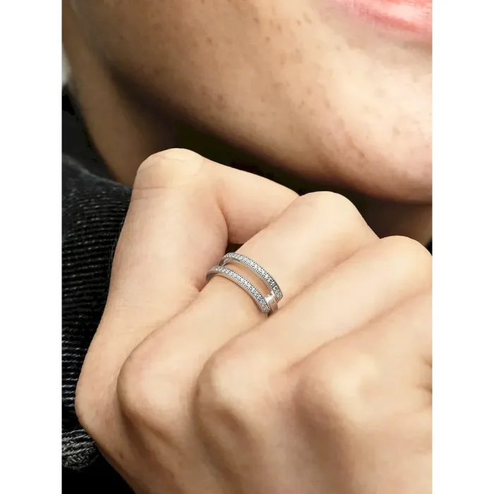 FINAL SALE - Pandora Signature Logo & Pavé Double Band Ring - Image 2