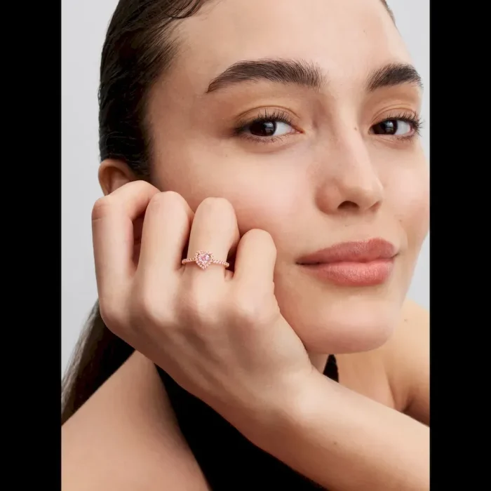 Sparkling Pink Heart Wishbone Ring Set - Image 8