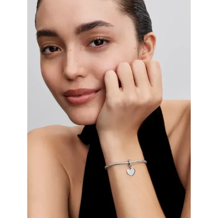 Engravable Heart Tag Dangle Charm Snake Chain Slider Bracelet Set - Image 5