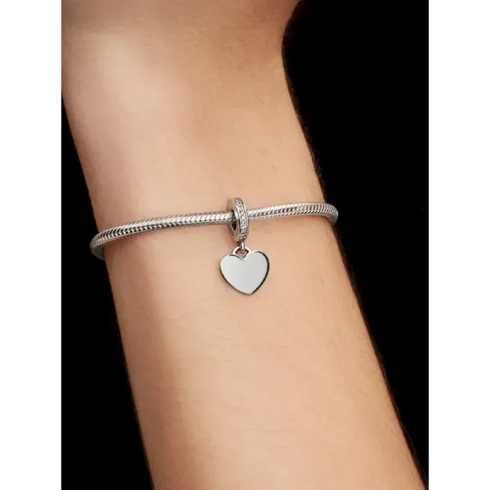 Engravable Heart Tag Dangle Charm Snake Chain Slider Bracelet Set - Image 4