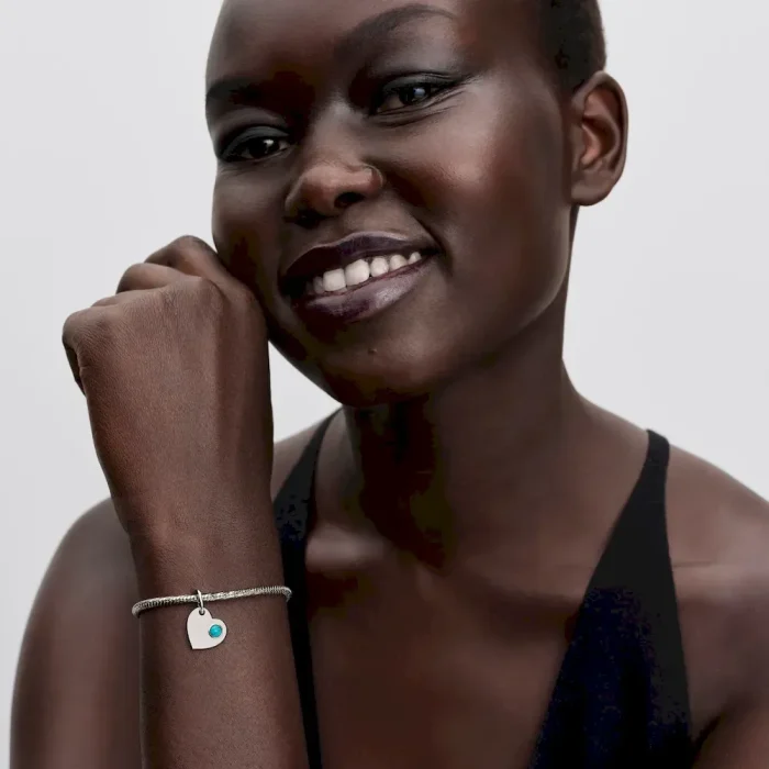 December Turquoise Blue Stone Heart Dangle Charm - Image 3