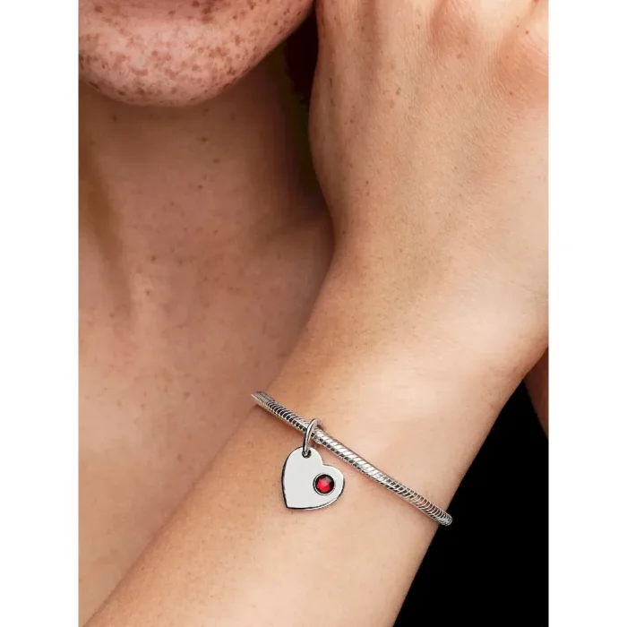 January Red Stone Heart Dangle Charm - Image 2