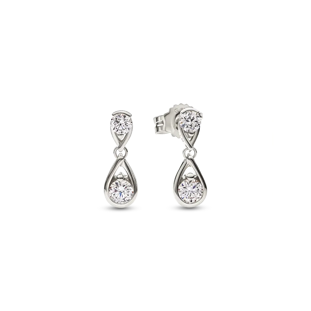 Pandora Infinite 14k White Gold Double Lab-grown Diamond Drop Earrings