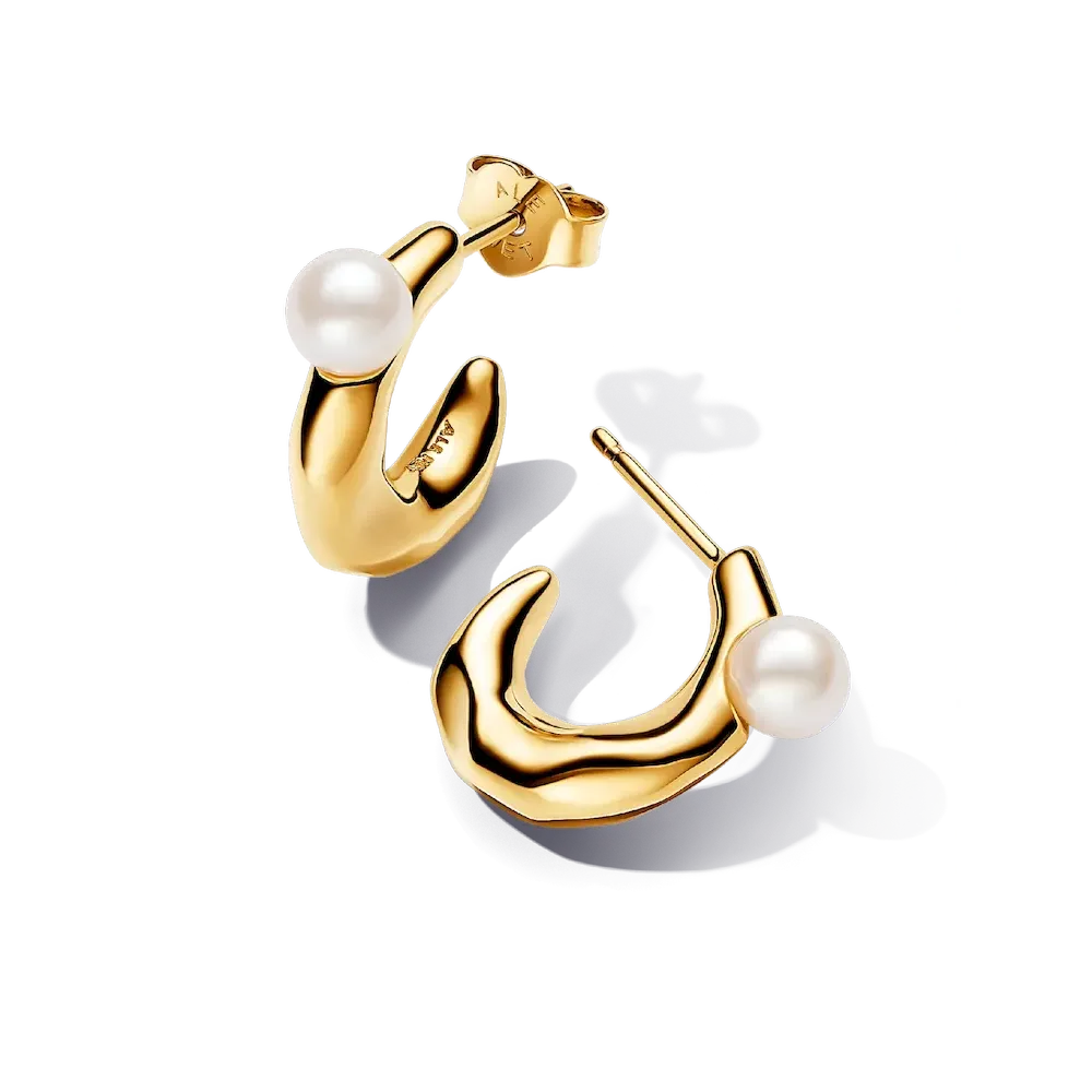 Treated Freshwater Cultured Pearl & Organically Shaped Hoop Earrings