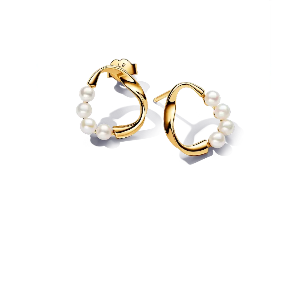 Organically Shaped Circle & Treated Freshwater Cultured Pearls Stud Earrings