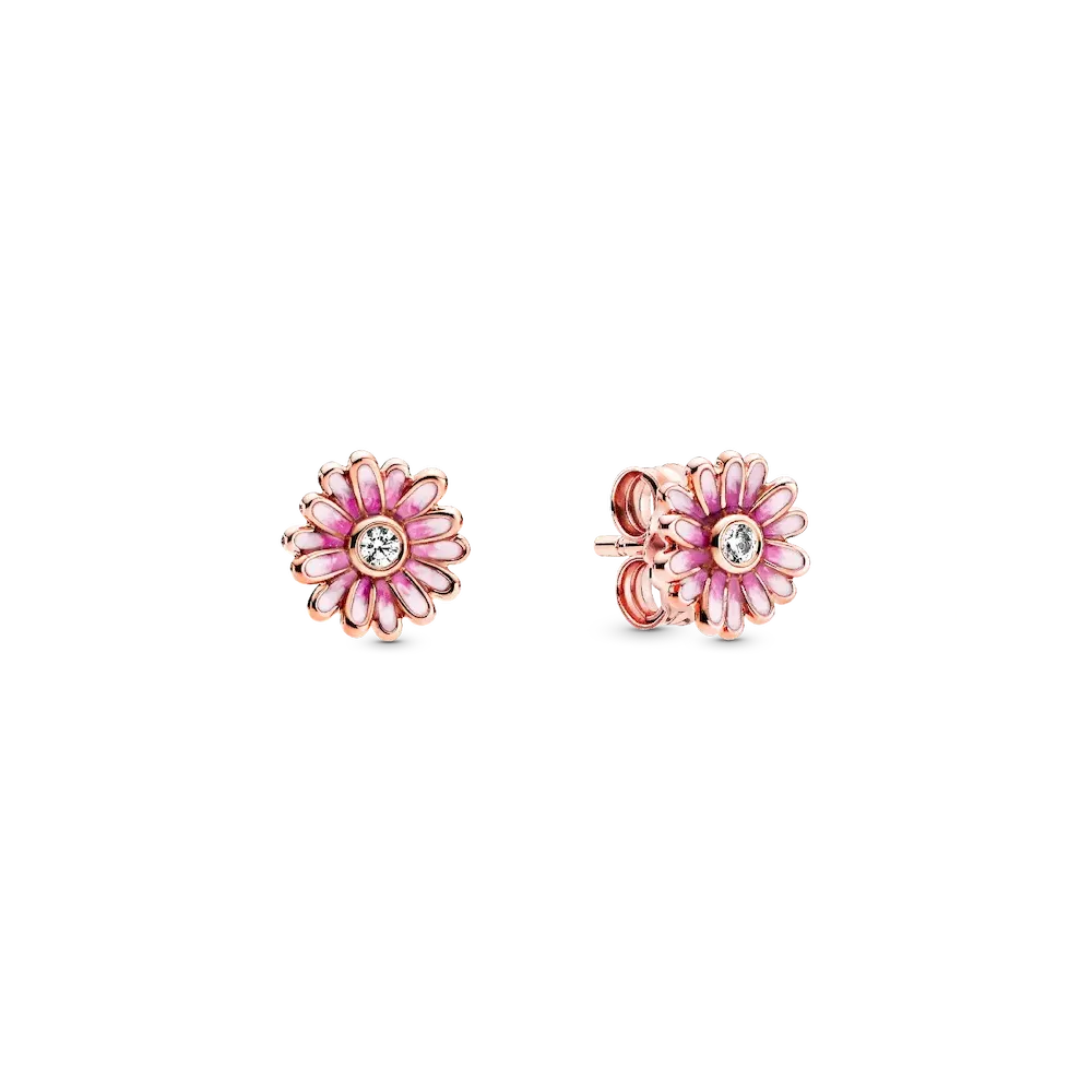 Pink Daisy Flower Stud Earrings