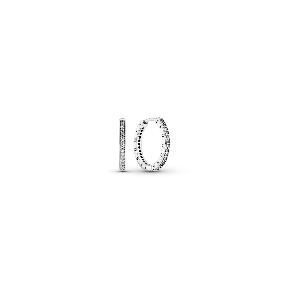 290558CZ_RGB.webp Sparkle and Pandora Logo Hoop Earrings - Image 1