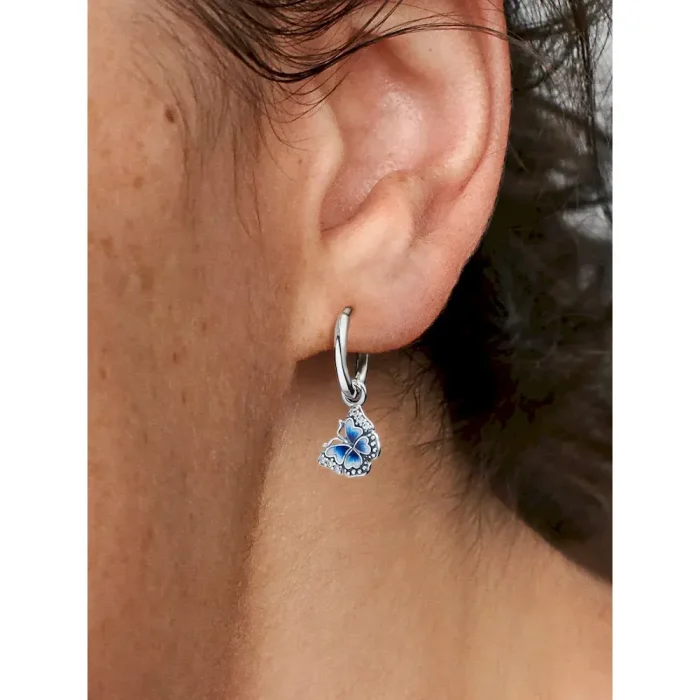 Blue Butterfly Hoop Earrings - Image 3