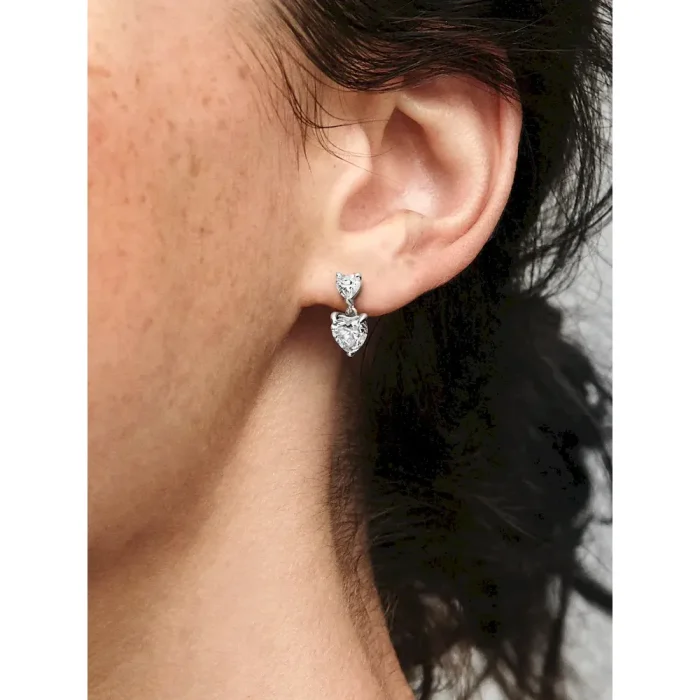 Double Heart Sparkling Stud Earrings - Image 2