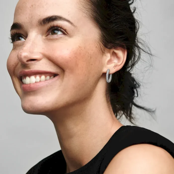 Pavé Round Necklace and Hoop Earrings Set - Image 9