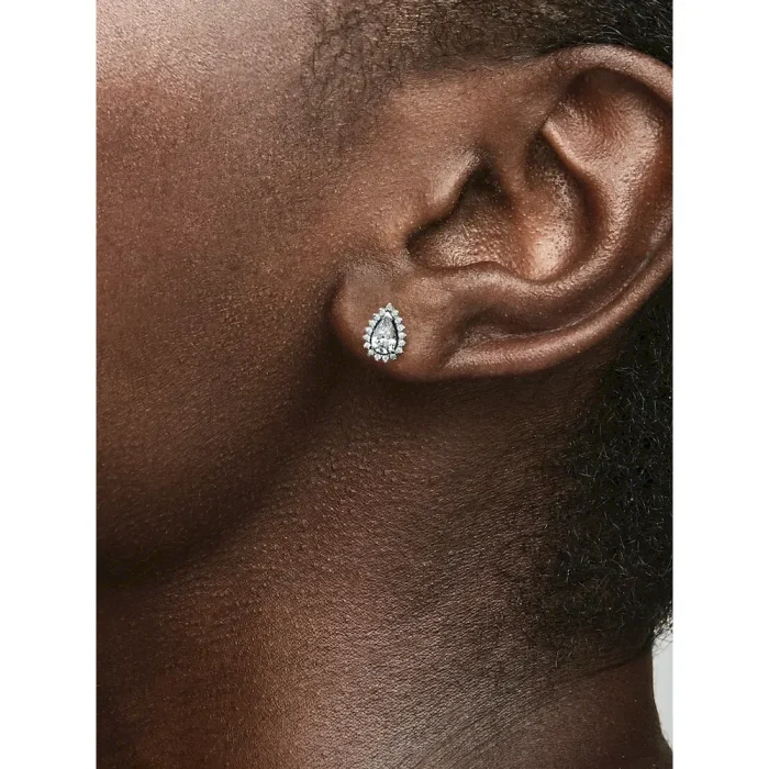 Sparkling Pear Halo Stud Earrings - Image 3