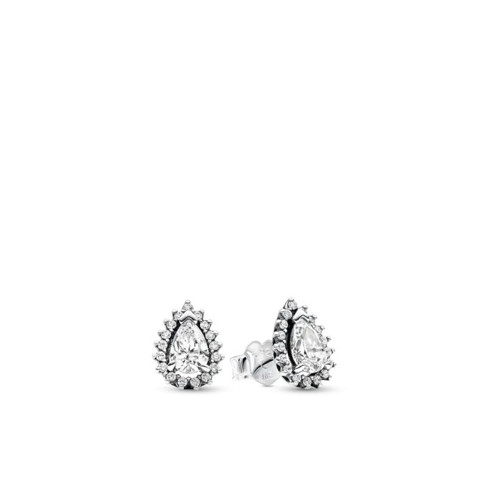 Sparkling Pear Halo Stud Earrings - Image 2