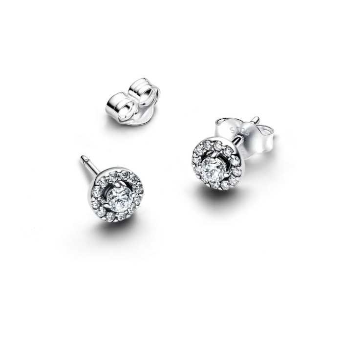 Round Pavé Halo Stud Earrings - Image 2