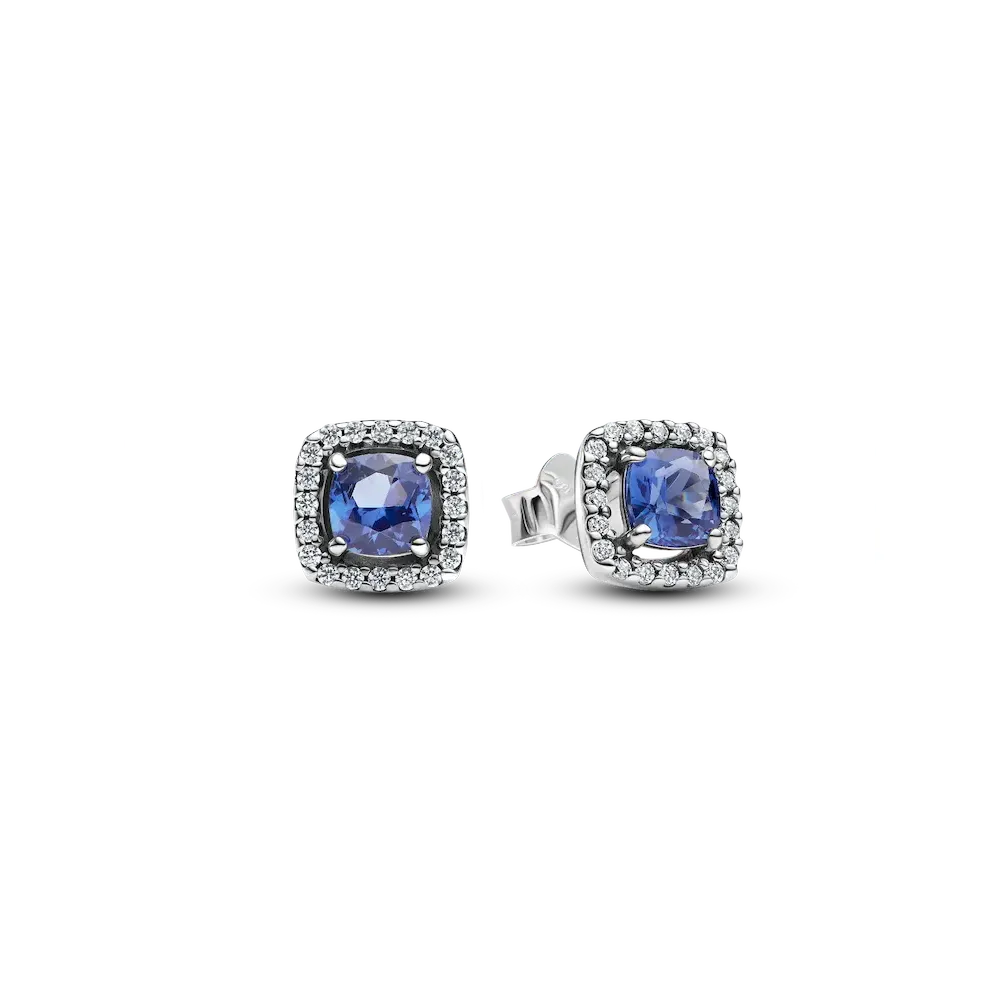 Sparkling Square Blue Halo Stud Earrings