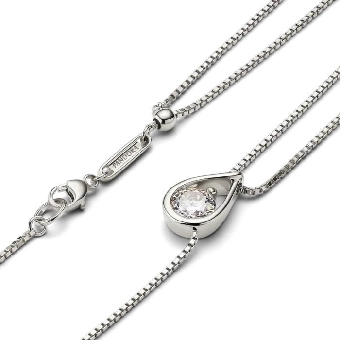 Pandora Infinite 14k White Gold Lab-grown Diamond Double Chain Collier Necklace - Image 5