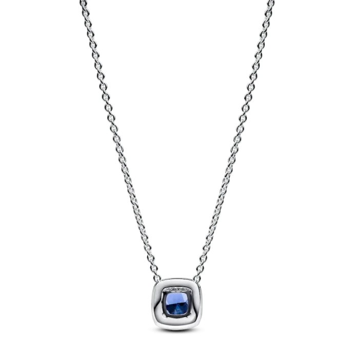 Sparkling Square Blue Halo Pendant Necklace - Image 4