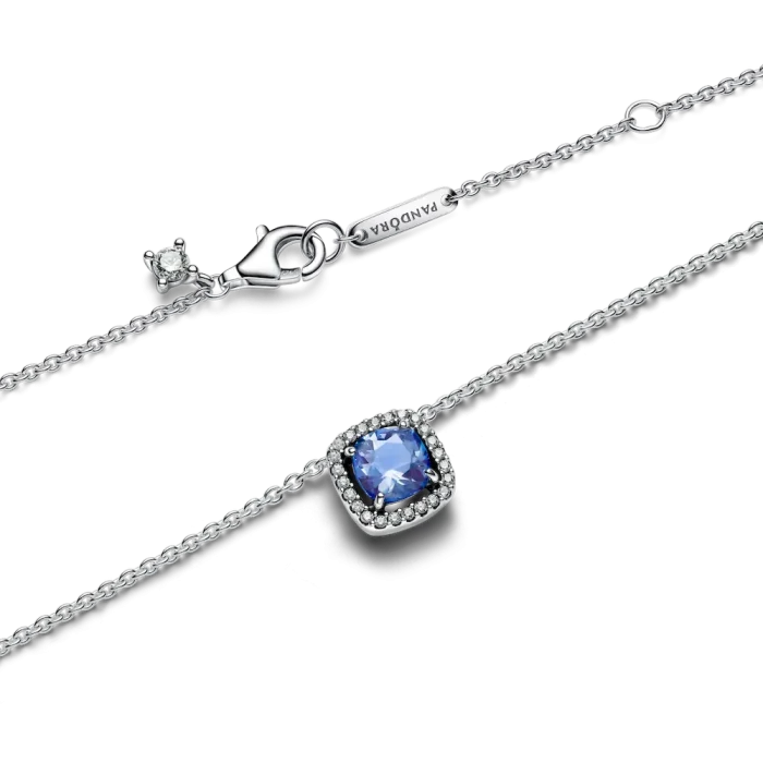 Sparkling Square Blue Halo Pendant Necklace - Image 5