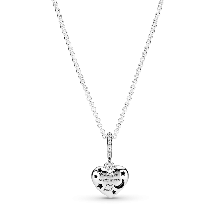 Sparkling Blue Moon & Stars Heart Necklace - Image 5