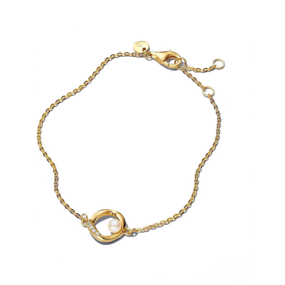 Organically Shaped Pavé Circle & Treated Freshwater Cultured Pearl Bracelet