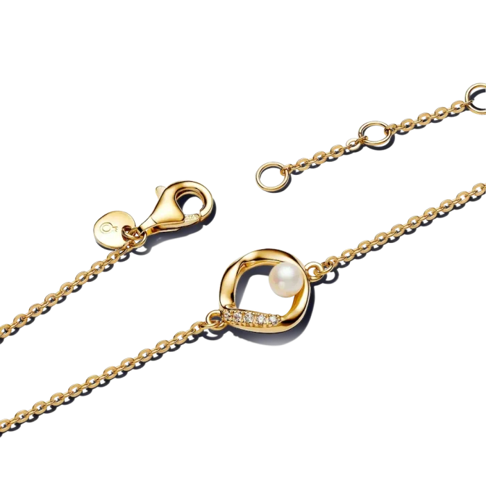 Organically Shaped Pavé Circle & Treated Freshwater Cultured Pearl Bracelet - Image 6