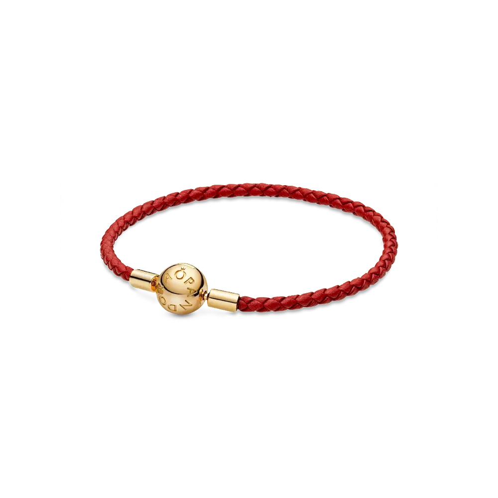 Pandora Moments Red Woven Leather Bracelet