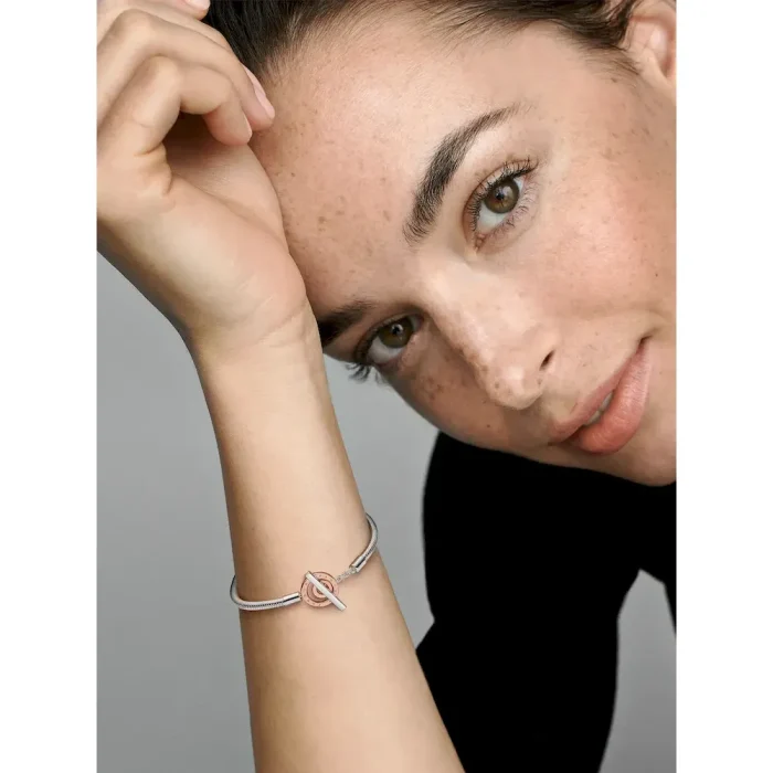 Pandora Moments Two-tone Logo T-Bar Snake Chain Bracelet - Image 4