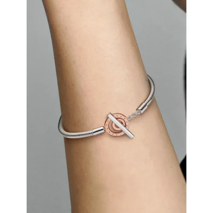 Pandora Moments Two-tone Logo T-Bar Snake Chain Bracelet - Image 3