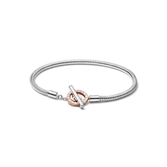 Pandora Moments Two-tone Logo T-Bar Snake Chain Bracelet - Image 2