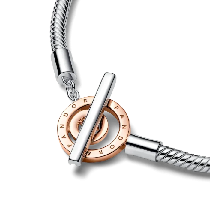 Pandora Moments Two-tone Logo T-Bar Snake Chain Bracelet - Image 6