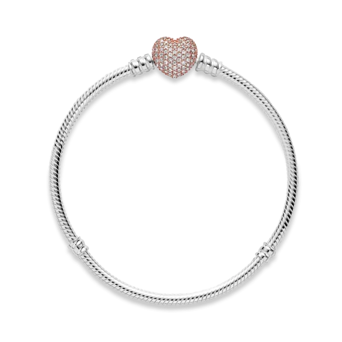 Pandora Moments Pavé Heart Clasp Snake Chain Bracelet - Image 4