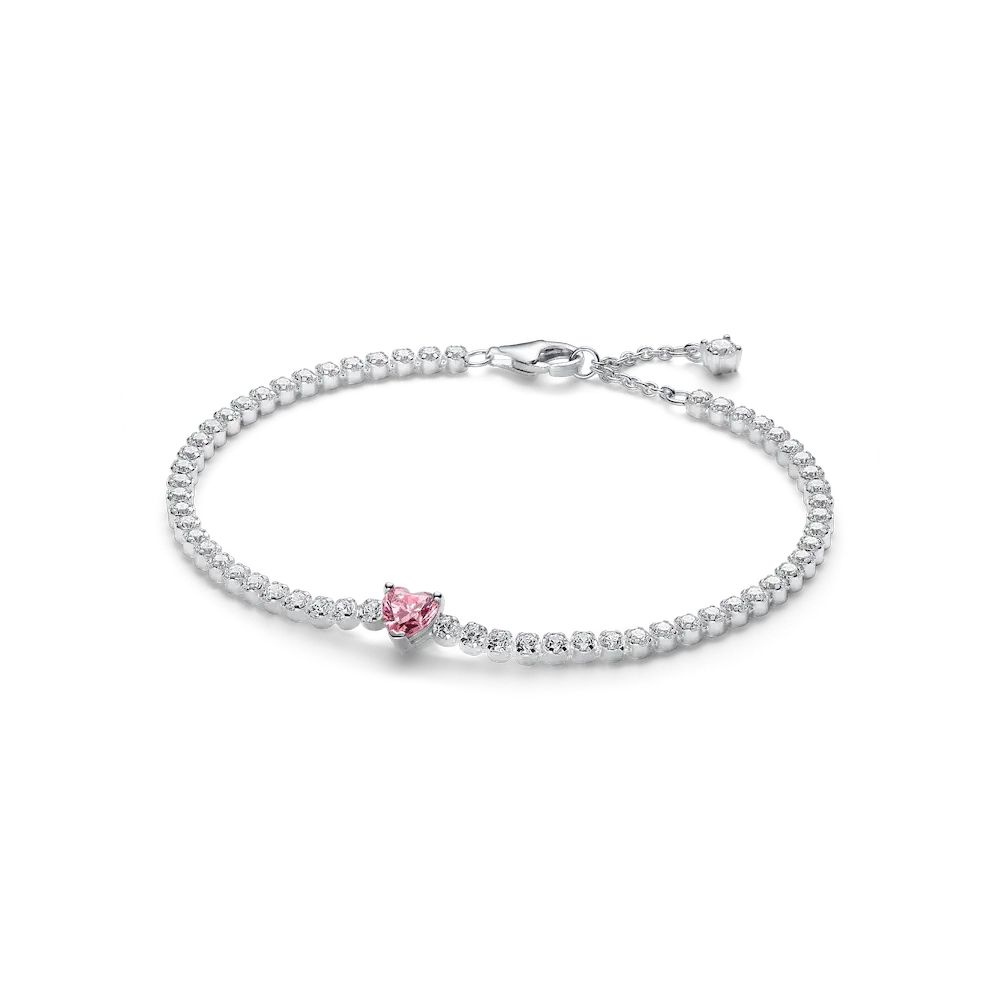 Pink Sparkling Heart Tennis Bracelet