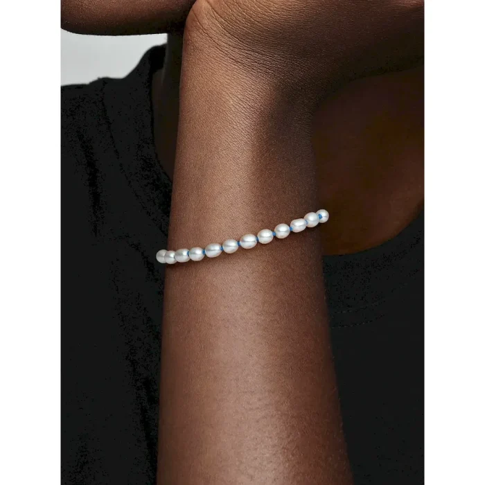 FINAL SALE - Treated Freshwater Cultured Pearl Blue Cord Chain Bracelet - Image 3