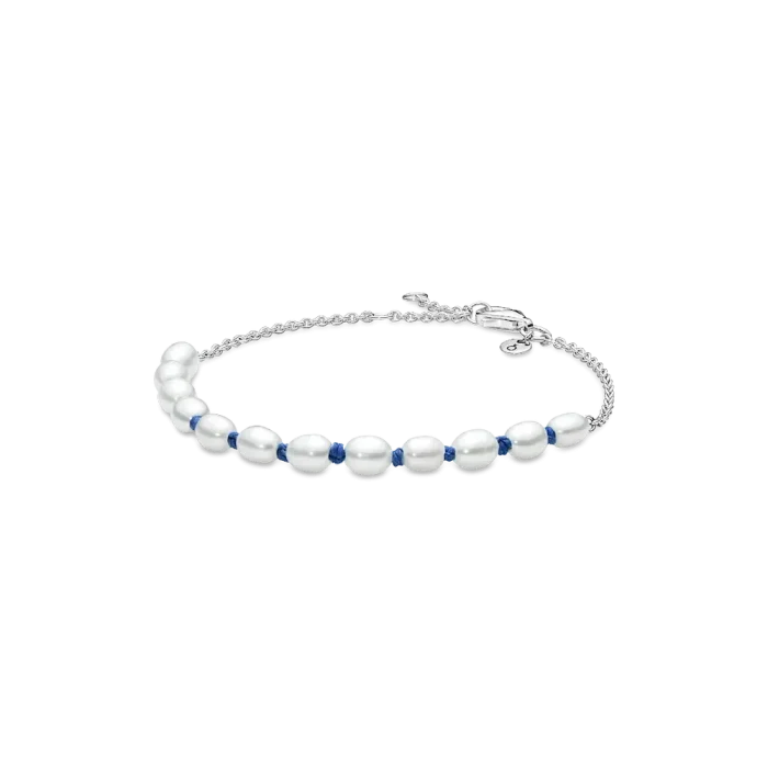 FINAL SALE - Treated Freshwater Cultured Pearl Blue Cord Chain Bracelet - Image 2
