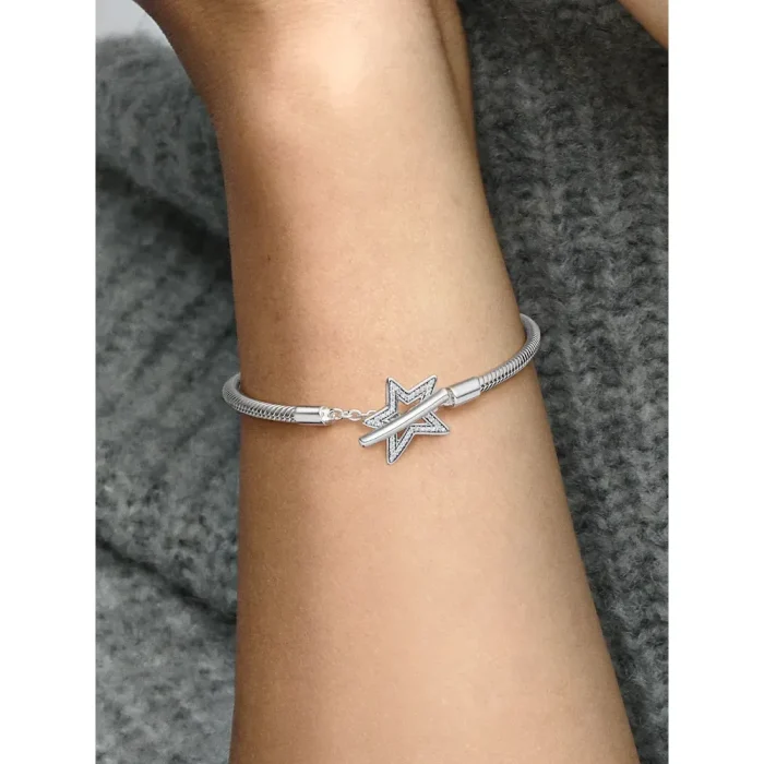 Pandora Moments Asymmetric Star T-bar Snake Chain Bracelet - Image 2