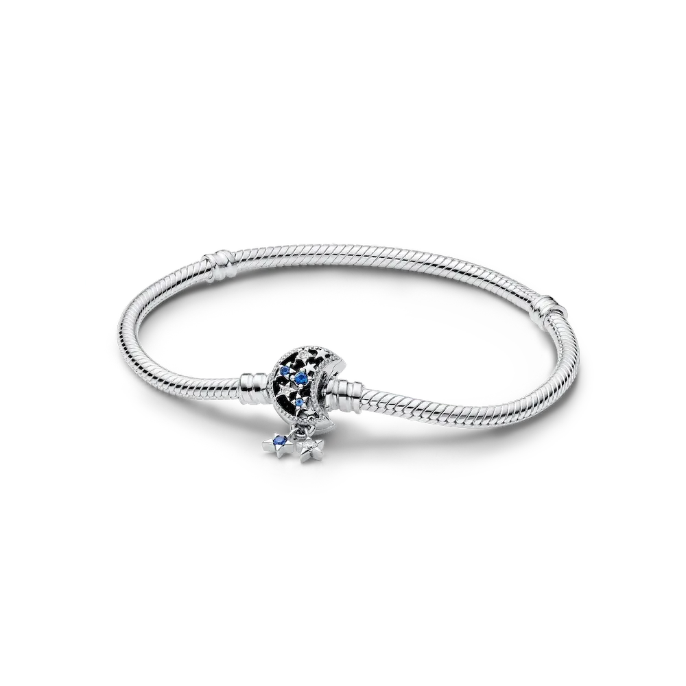 Pandora Moments Sparkling Moon Clasp Snake Chain Bracelet