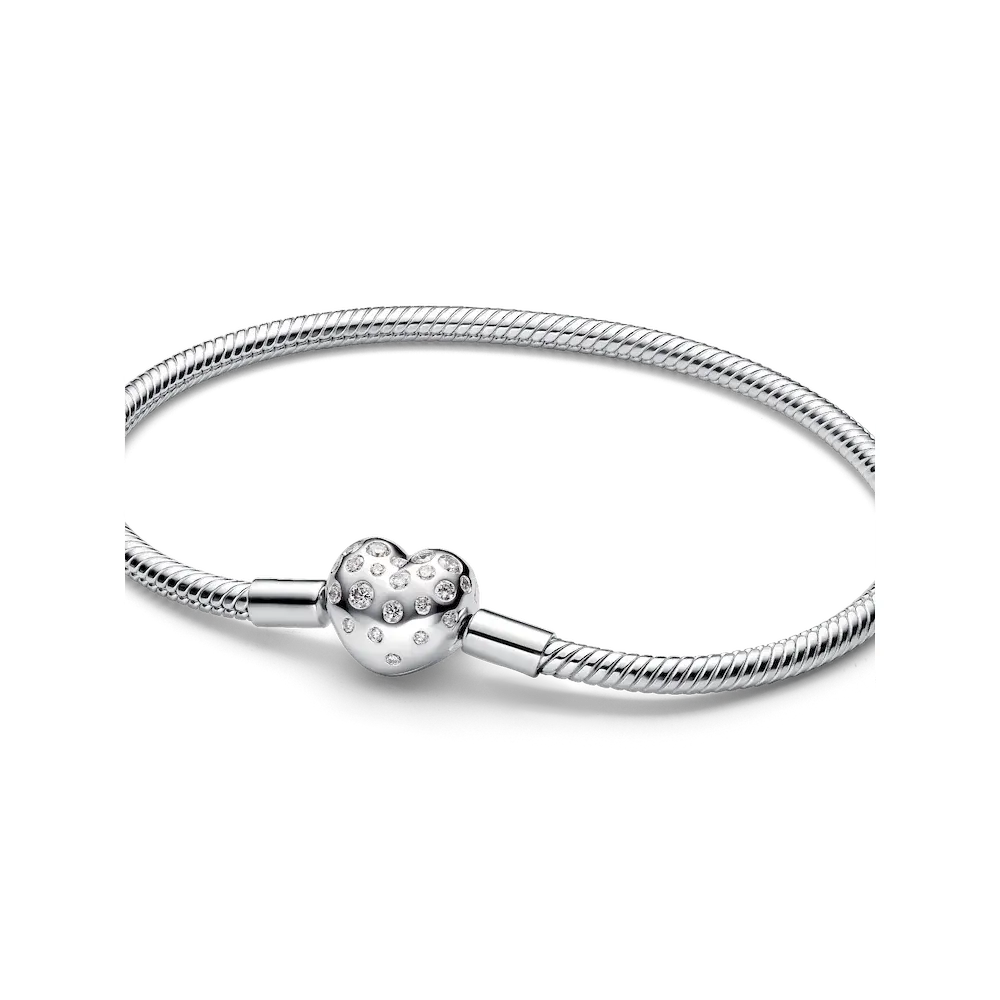 593646C01_RGB.webp Pandora Sterling Silver Lab-grown Diamond Heart Clasp Snake Chain Bracelet - Image 1