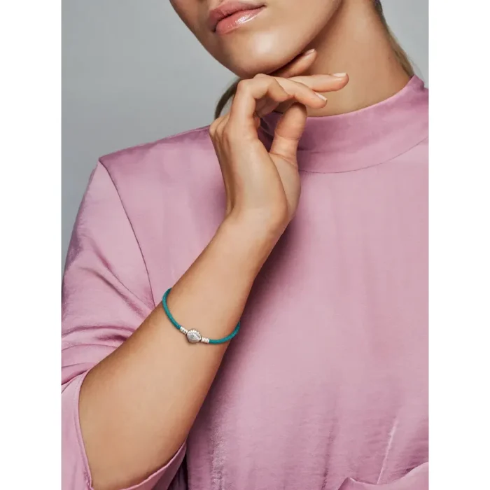 Pandora Moments Seashell Clasp Turquoise Braided Leather Bracelet - Image 3