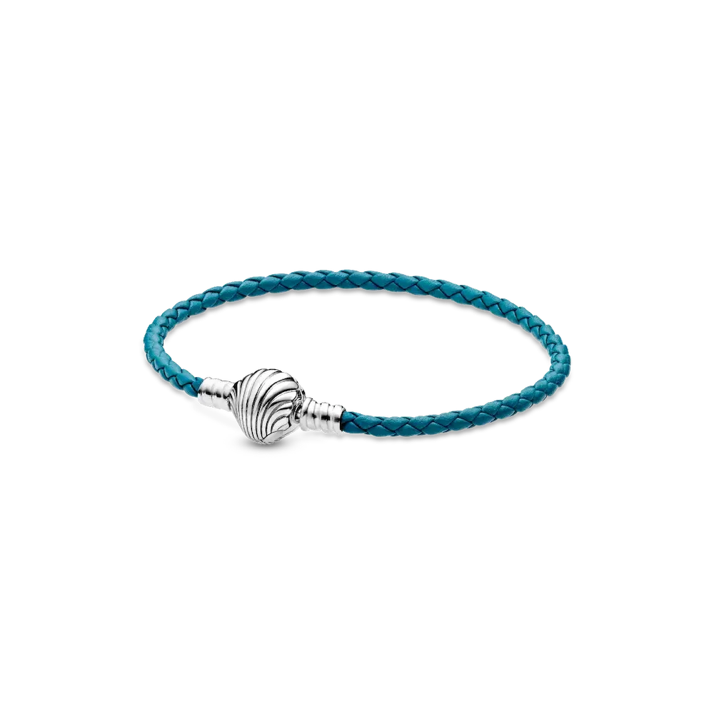 598951C01_RGB.webp Pandora Moments Seashell Clasp Turquoise Braided Leather Bracelet - Image 1