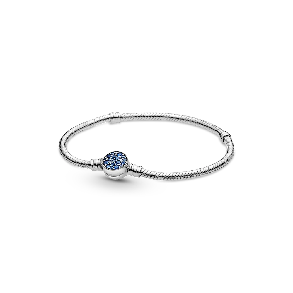 Pandora Moments Sparkling Blue Disc Clasp Snake Chain Bracelet