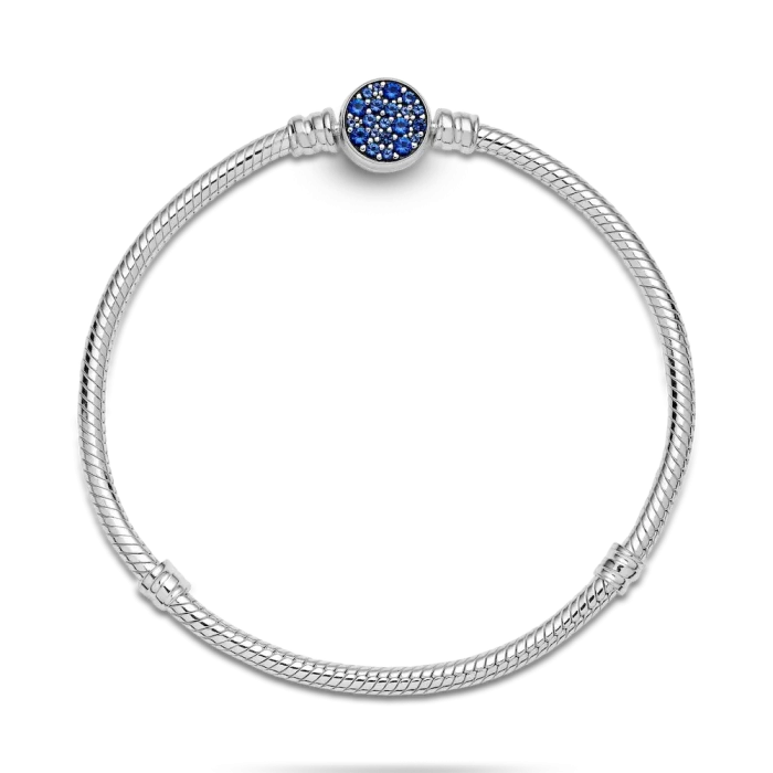 Pandora Moments Sparkling Blue Disc Clasp Snake Chain Bracelet - Image 6