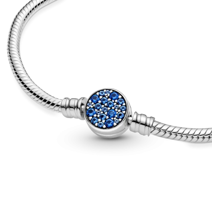 Pandora Moments Sparkling Blue Disc Clasp Snake Chain Bracelet - Image 5