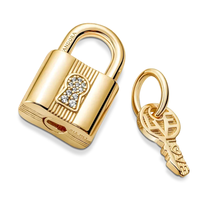 Two Tone Lock and Key Bracelet and Charm Set - Image 15